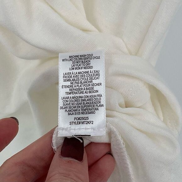 Bobeau Twist Cutout Back Short Sleeve Linen Blend Top Ivory Women Small NWT - Picture 5 of 5